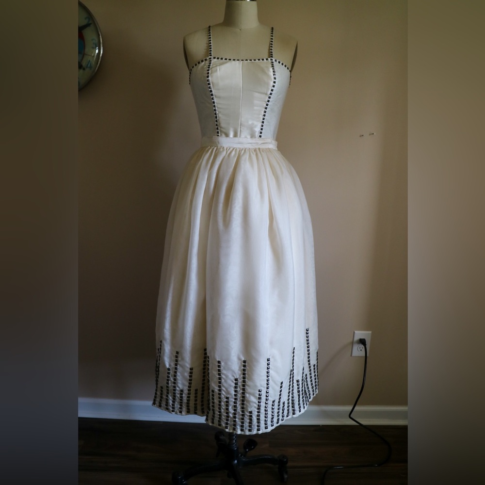 Edgy 2 Piece Off White Wedding Dress with Silk, Studs, and Leather Size 2/4